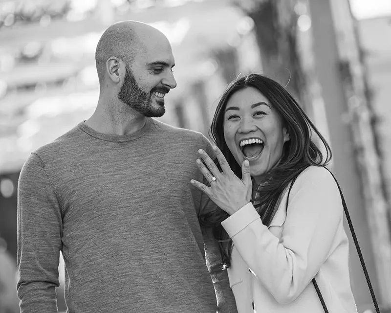 Proposal moment during golden hour